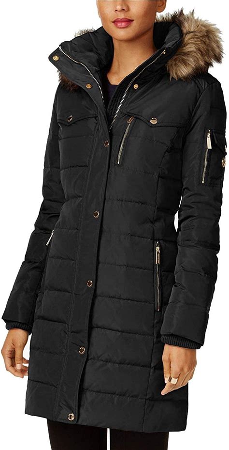 michael kors jacket women black|michael kors black puffer coat.